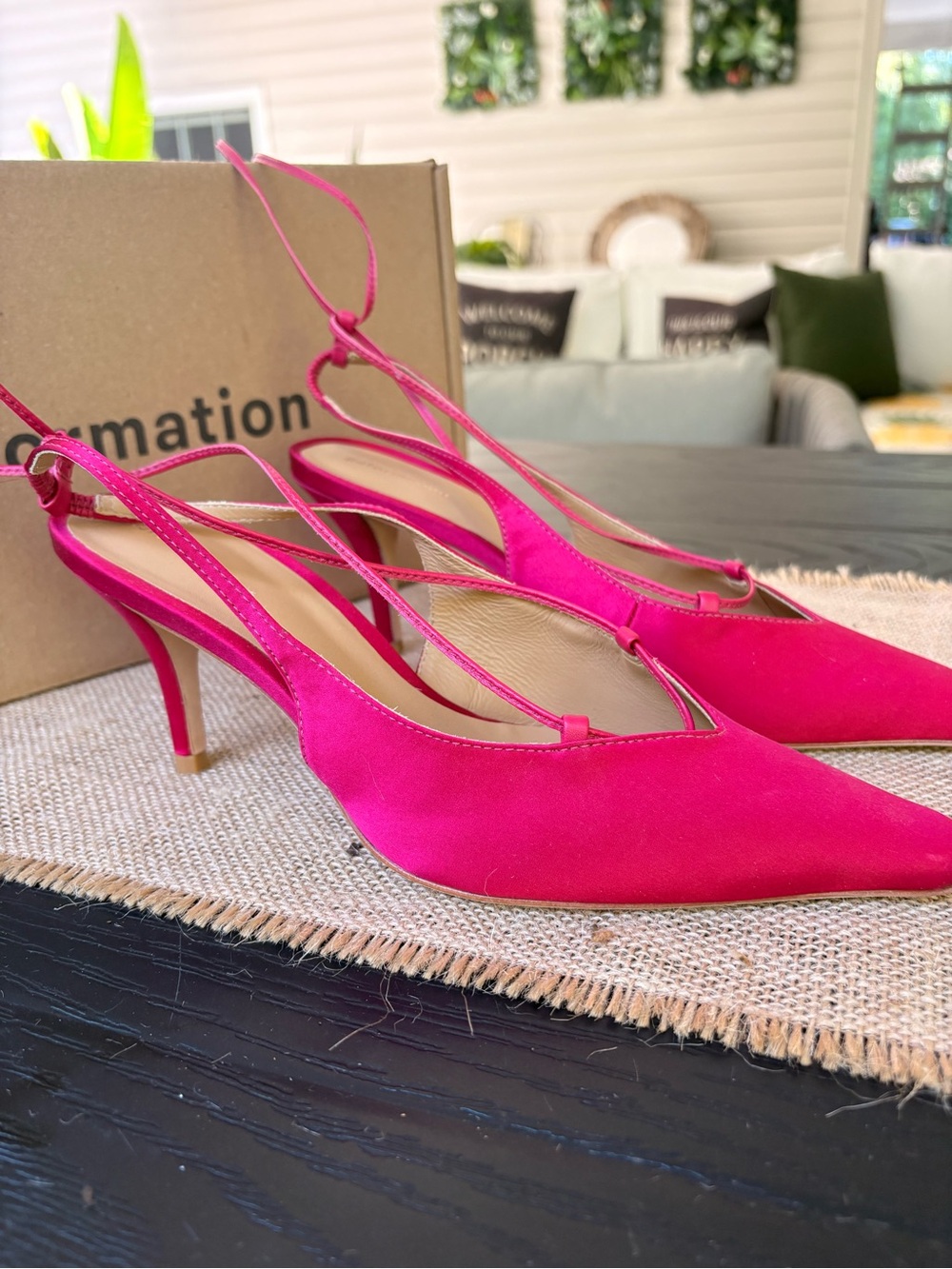 Reformation Carmella Fuchsia Pointed-Toe Slingback Heels